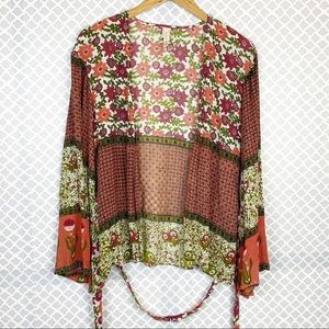 EUC RAGA Floral Boho Open Front Tie Waist Kimono